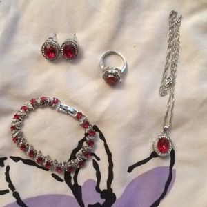 4pc Blood Red Plated Silver Set